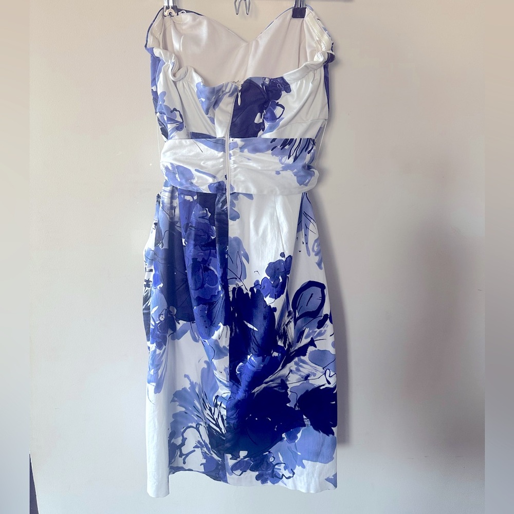 Suzi Chin Strapless Dress in Blue and White Floral - Picture 3 of 13